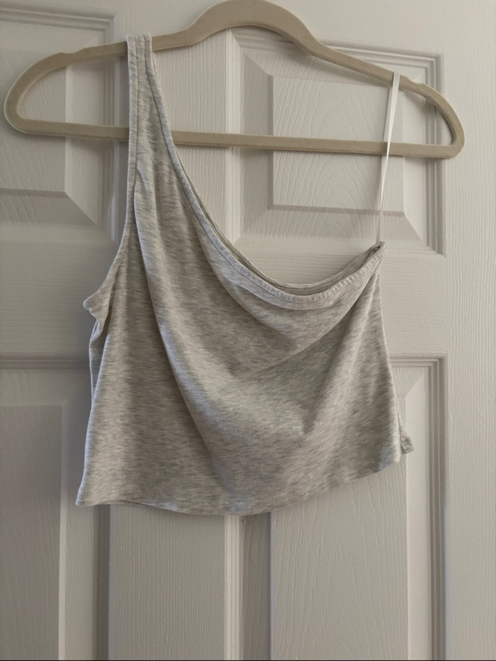 Privacy Please Light Grey One-Shoulder Crop Top